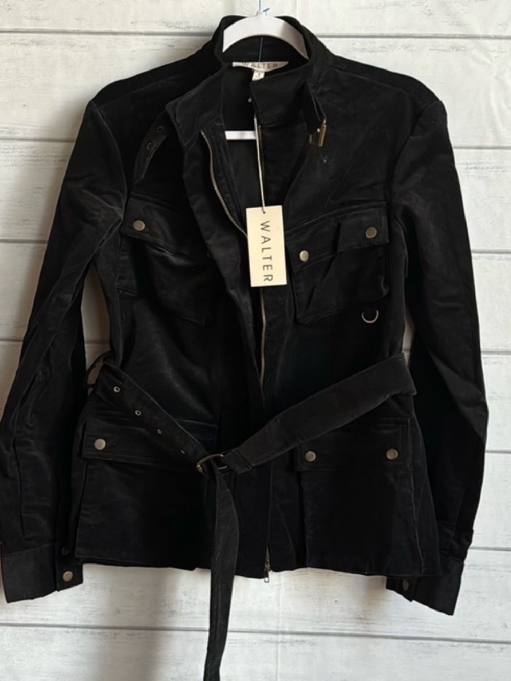 NWT Walter Black Curduroy Belted Utility Jacket